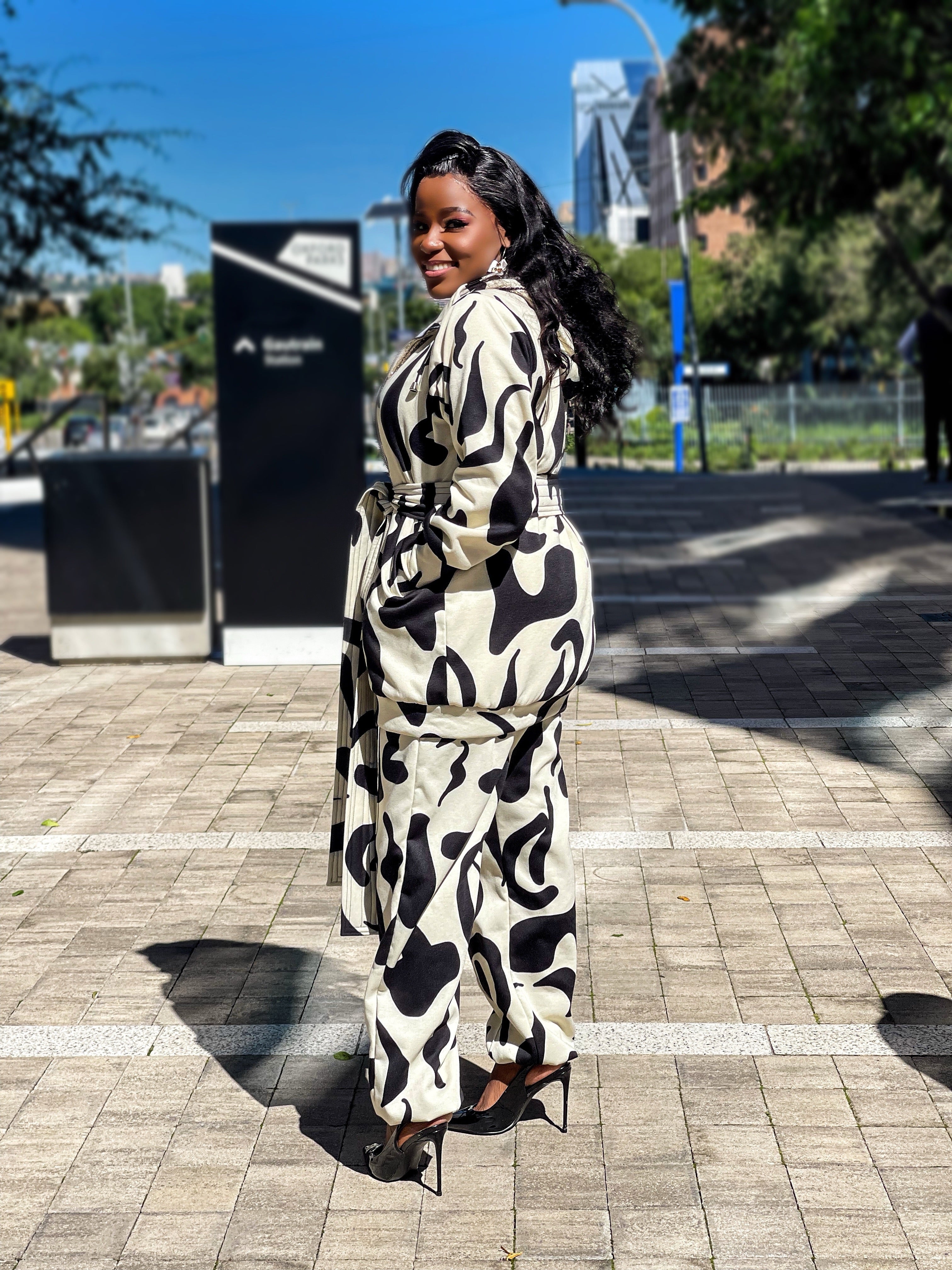 Black & Off White Belted Tracksuit