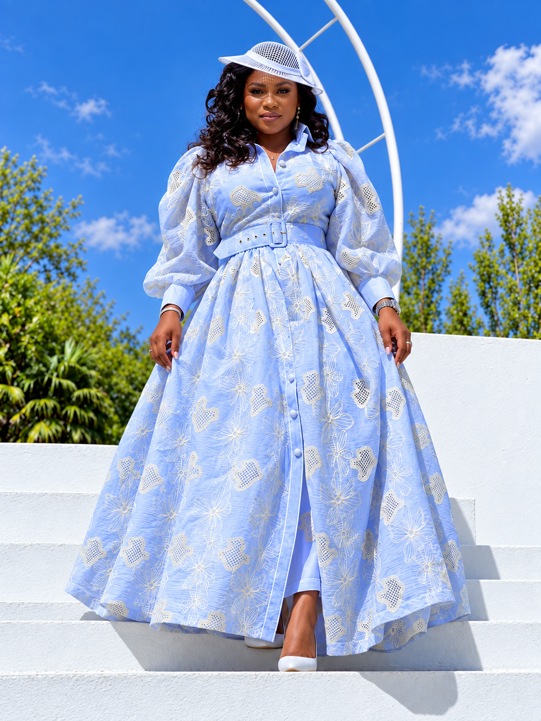 The Light Blue Heiress Embroidered Maxi Dress