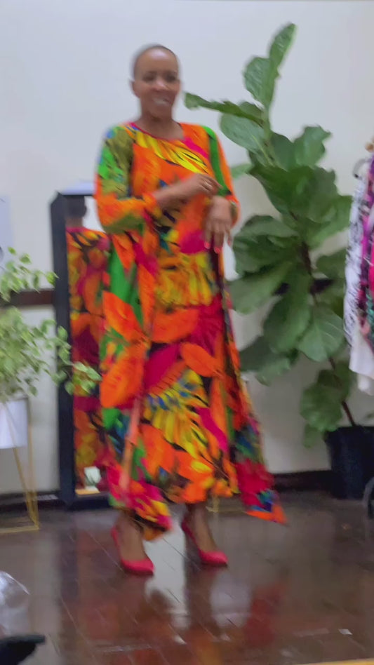 Orange Tropical Kaftan Dress